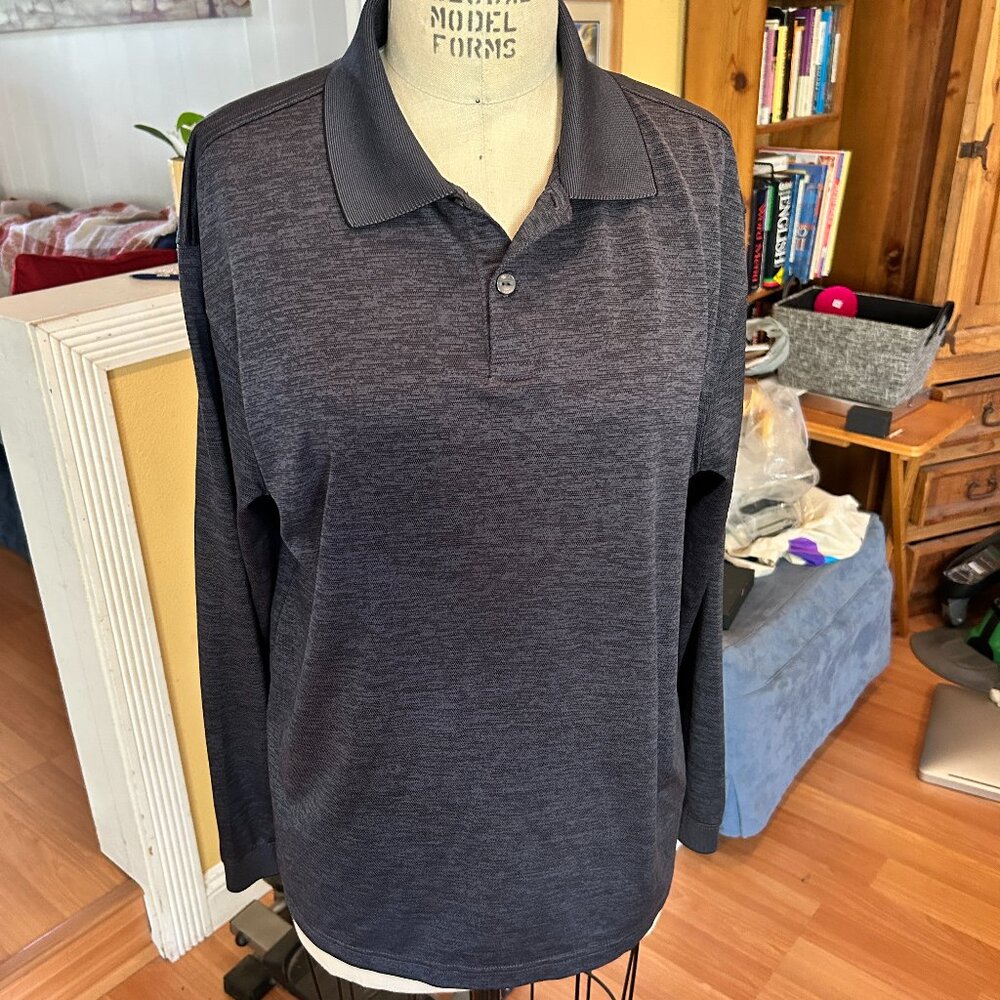 Haggar Long Sleeve Dress Polo - Gray - Men's Medium